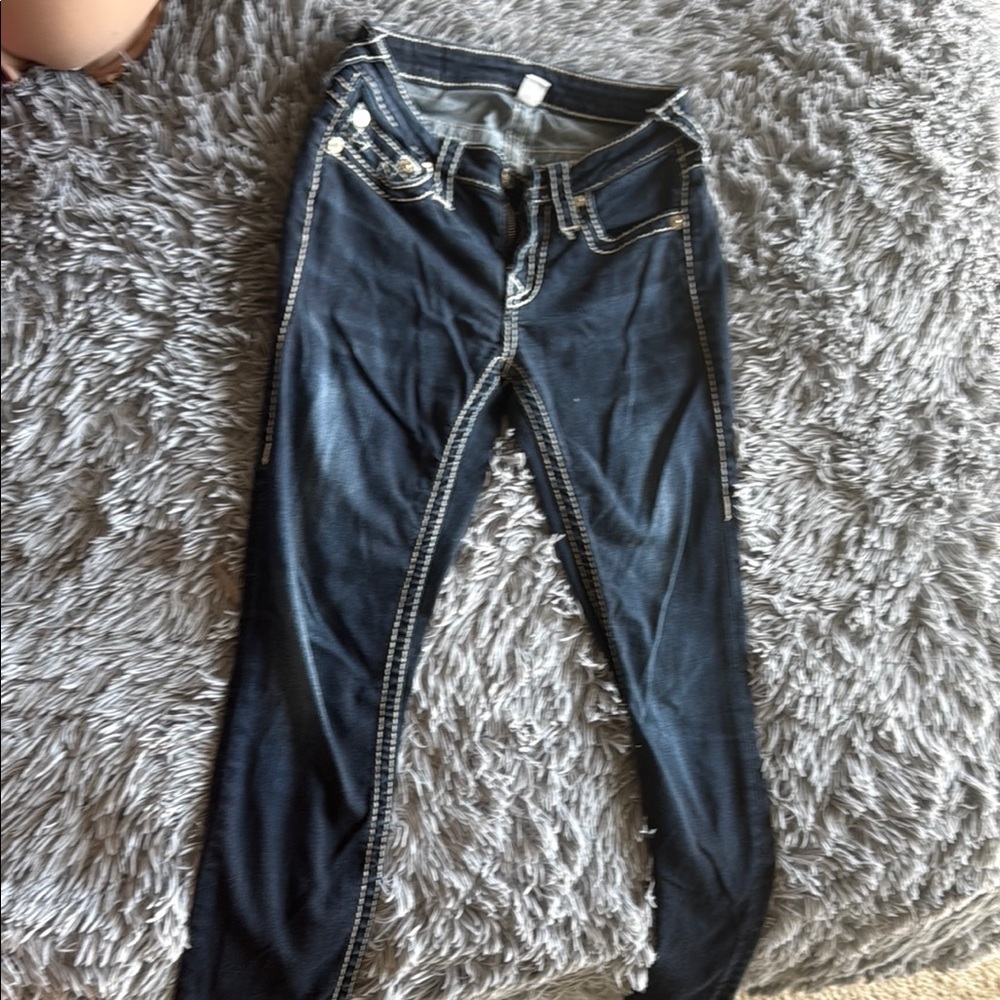 True Religion Indigo Jeans with Cream Stitching